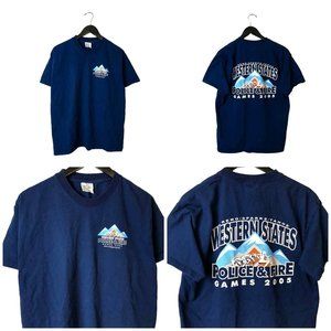 2005 Western States Police & Fire T Shirt Games Mountain Adult Blue Large L